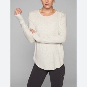 Athleta Revive cream, beige ribbed long sleeved tee, S